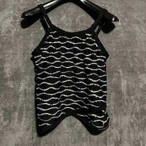 Swim Top Womens 14 Tankini Swim Wire Adj Straps Black and Gold/Tan